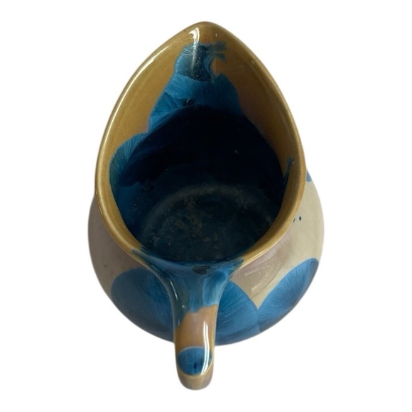 Crystalline Glaze Art Pottery Blue Yellow Small Pitcher Collectible Home Decor - Picture 4 of 5
